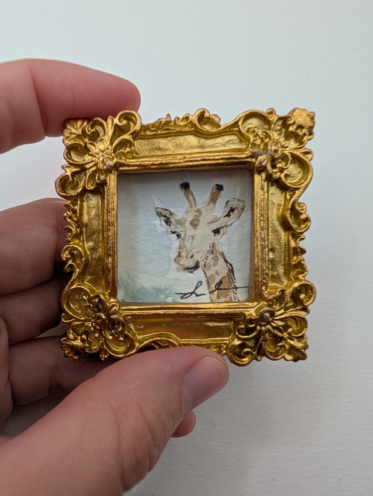 Mini Giraffe Painting - Original Watercolor Art by Lora Cavallin