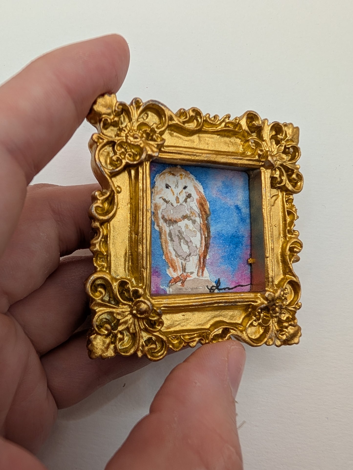 Mini Owl Painting - Original Watercolor Art by Lora Cavallin