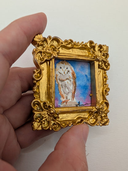Mini Owl Painting - Original Watercolor Art by Lora Cavallin