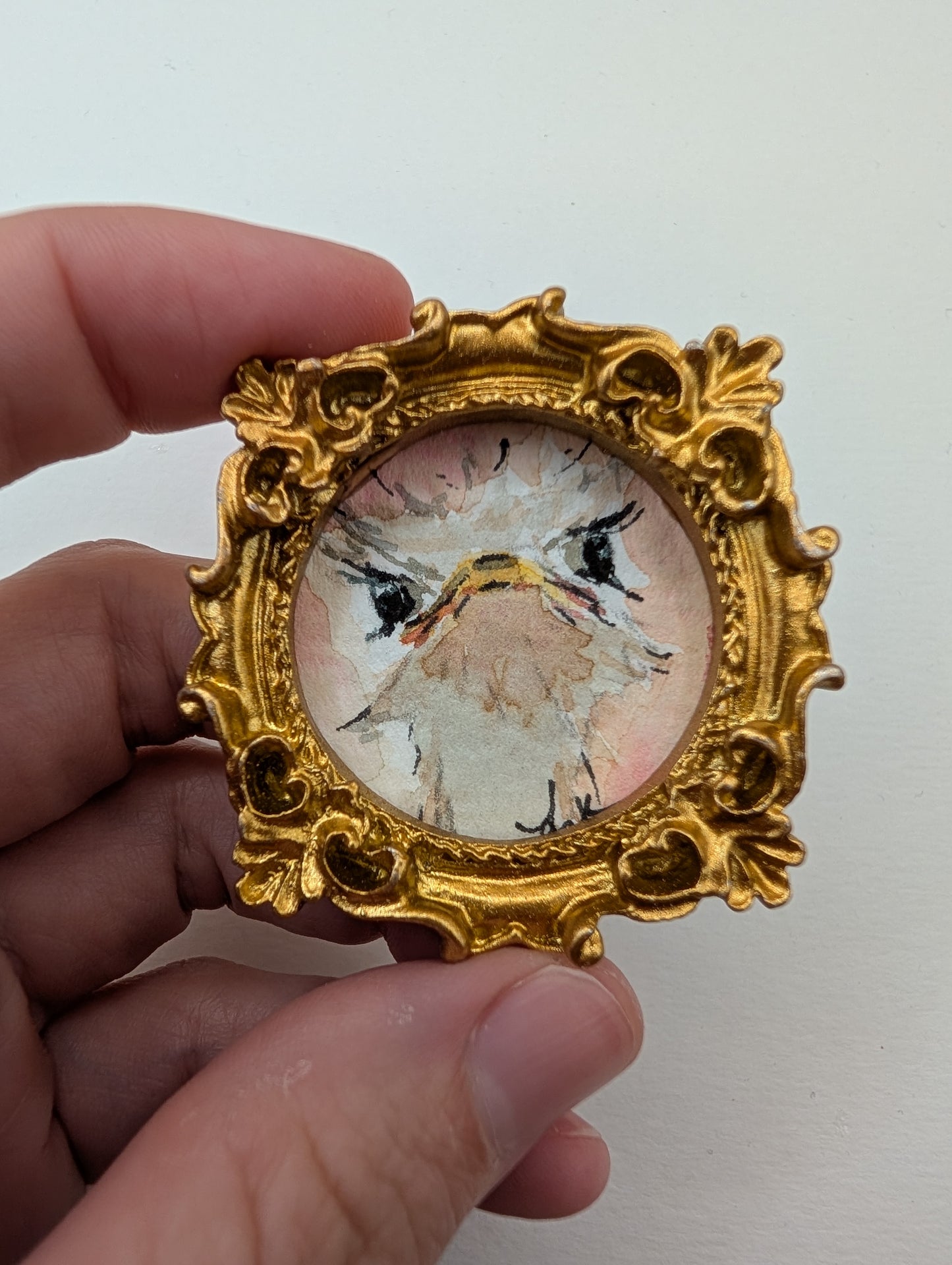 Mini Ostrich Bird Painting - Original Watercolor Art by Lora Cavallin