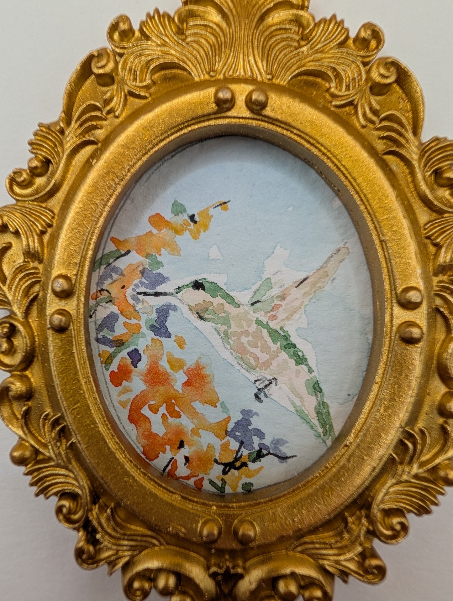 Mini Hummingbird Painting - Original Watercolor Art by Lora Cavallin