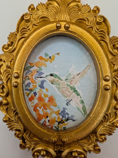 Mini Hummingbird Painting - Original Watercolor Art by Lora Cavallin