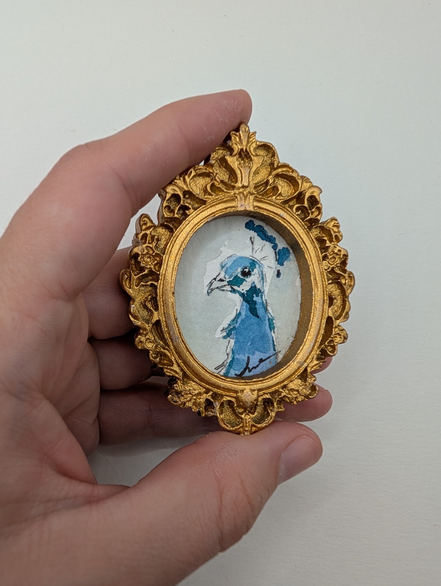 Mini Peacock Painting - Original Watercolor Art by Lora Cavallin