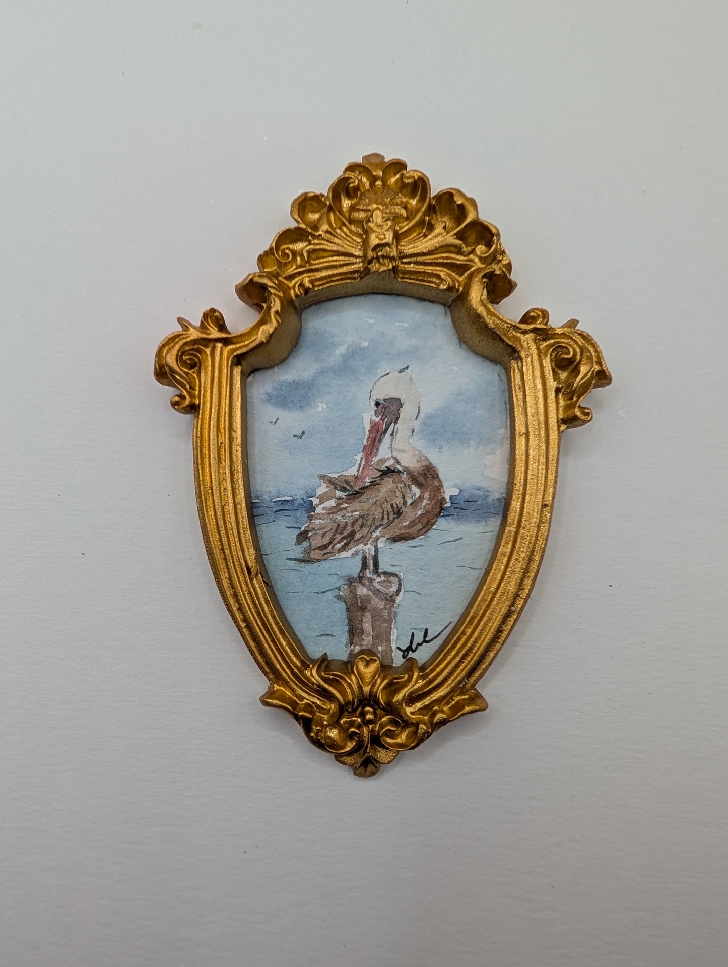 Mini Pelican Painting - Original Watercolor Art by Lora Cavallin