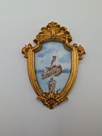 Mini Pelican Painting - Original Watercolor Art by Lora Cavallin