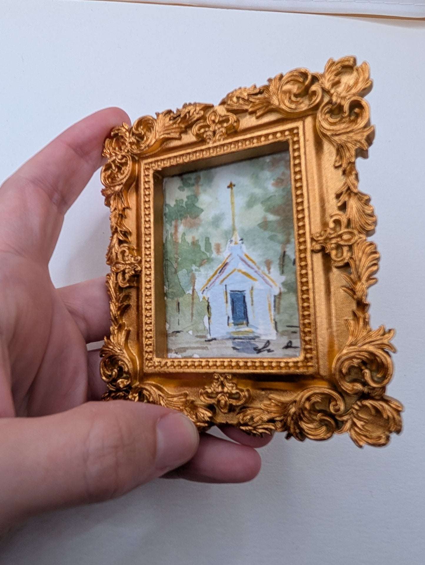 Mini Church Painting - Original Watercolor Art by Lora Cavallin
