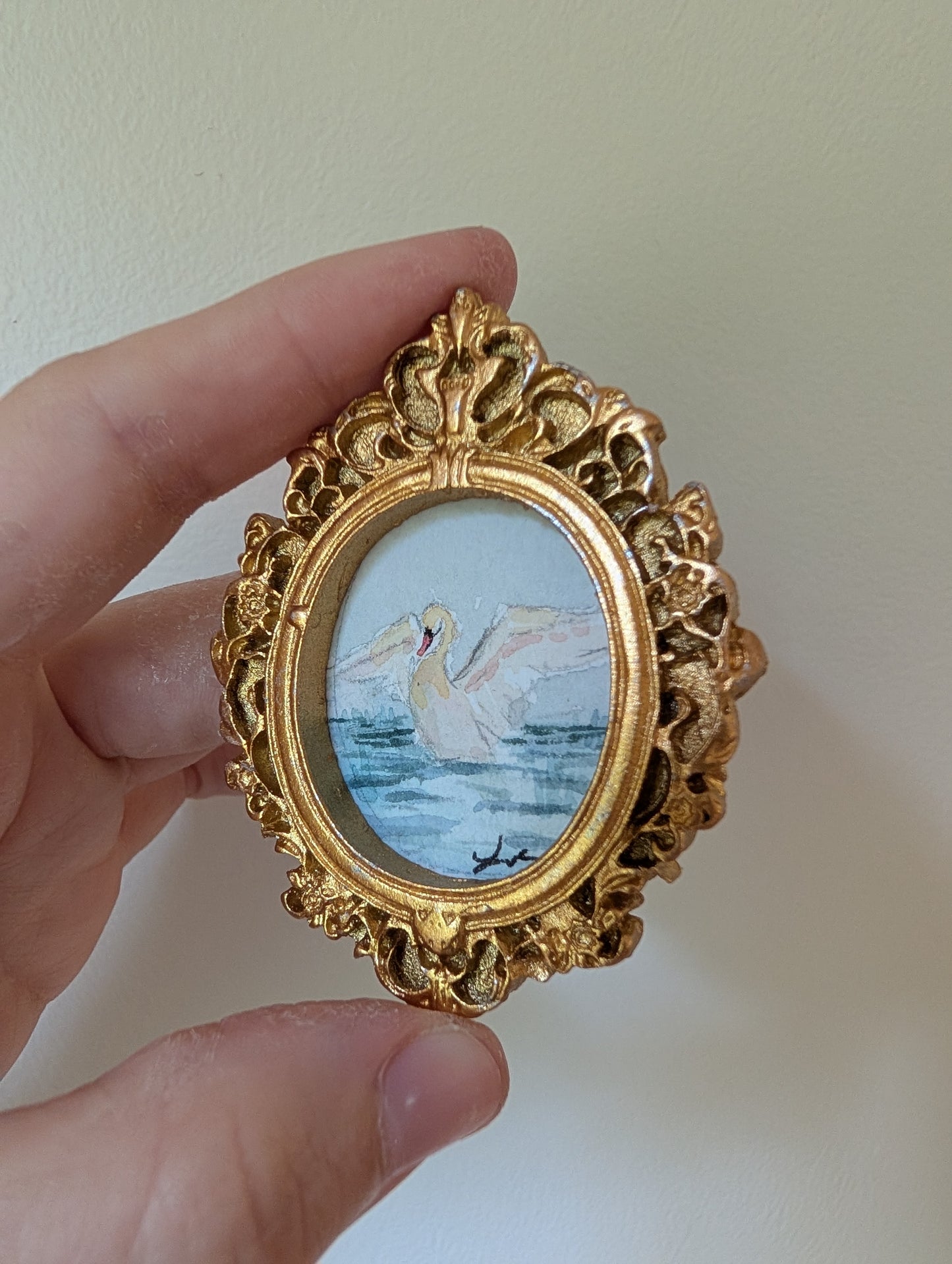 Mini Swan Painting - Original Watercolor Art by Lora Cavallin