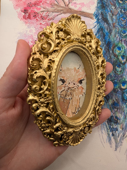Mini Ostrich Frozen Drink Painting - Original Watercolor Art by Lora Cavallin
