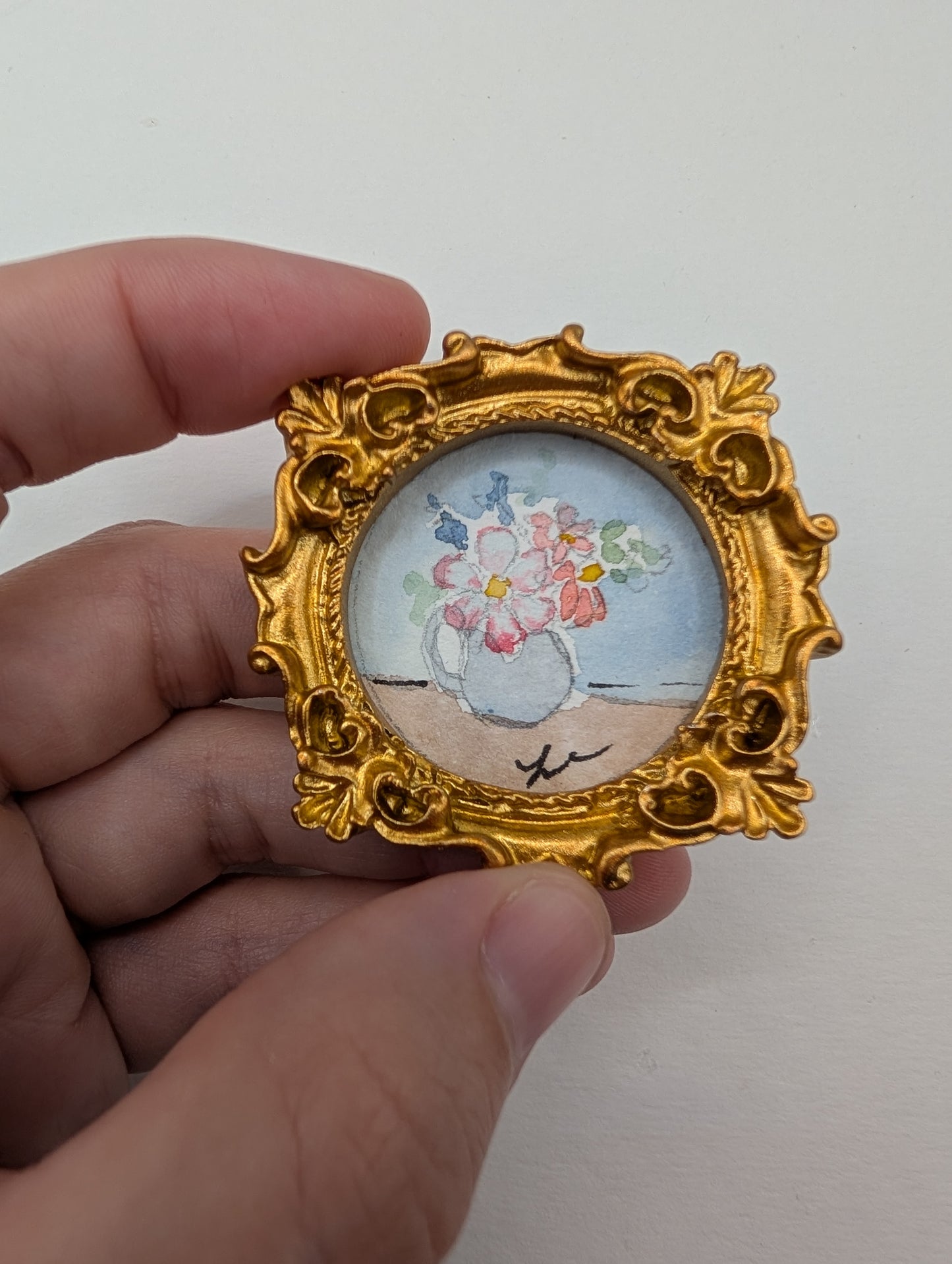 Mini Vase of Flowers Painting - Original Watercolor Art by Lora Cavallin