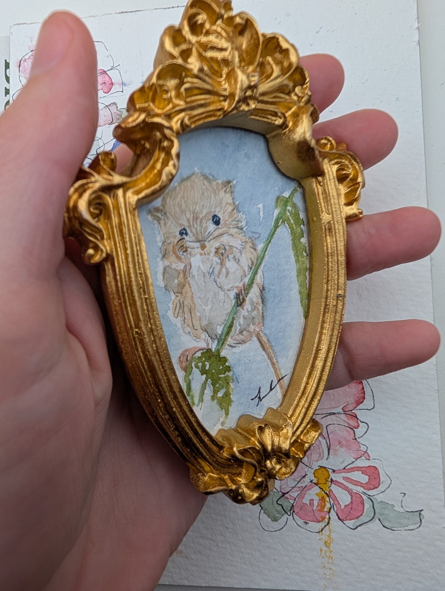 Mini Field Mouse Painting - Original Watercolor Art by Lora Cavallin