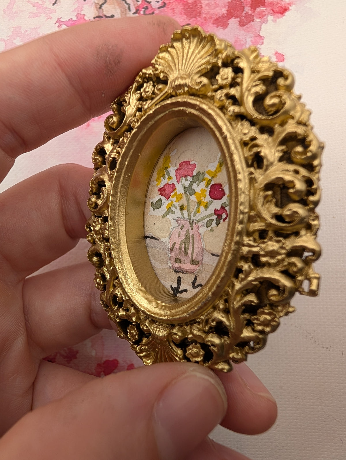 Mini Vase of Flowers Painting - Original Watercolor Art by Lora Cavallin