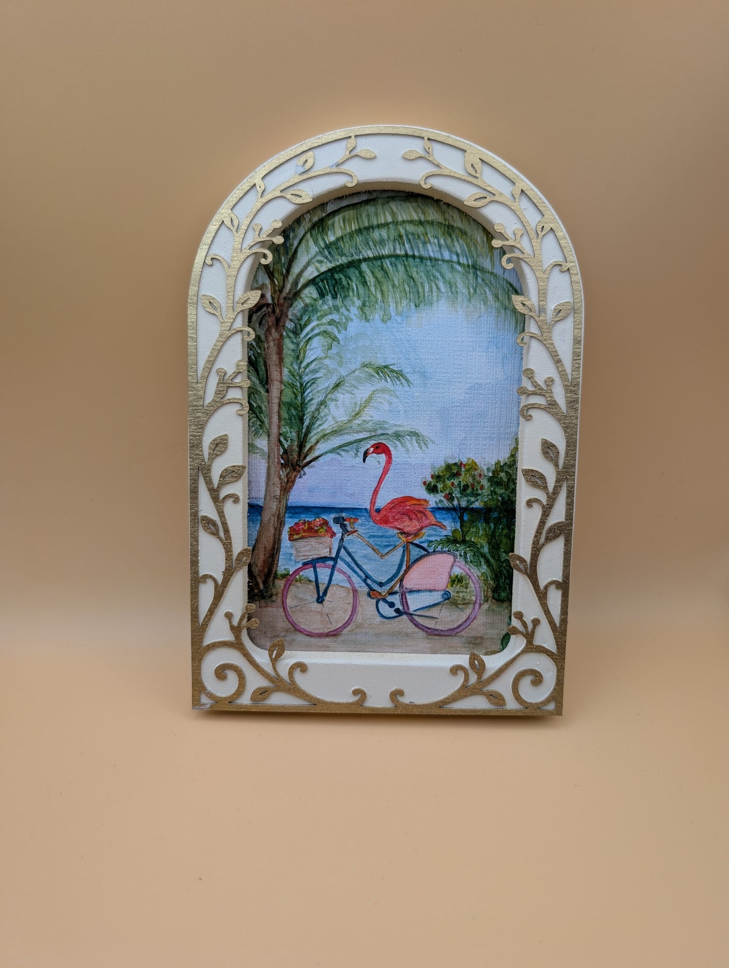 Flamingo Beach Day Print - Arched Framed Print