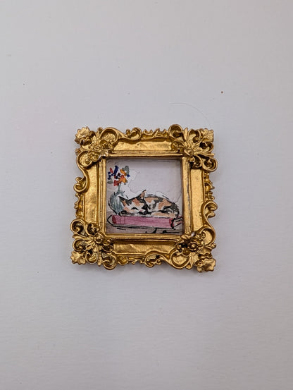 Mini Sleeping Cat Painting - Original Watercolor Art by Lora Cavallin