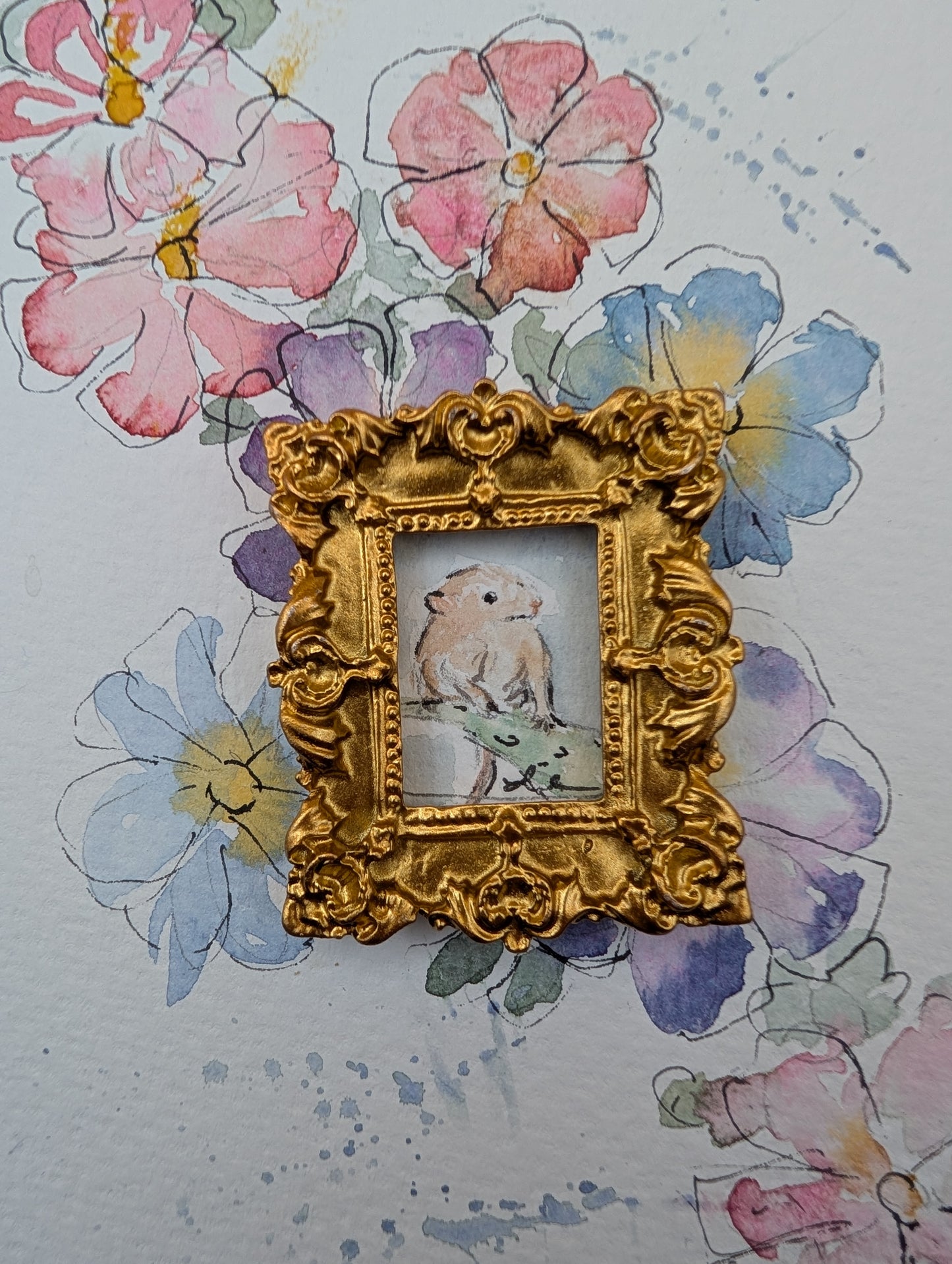 Mini Field Mouse Painting - Original Watercolor Art by Lora Cavallin