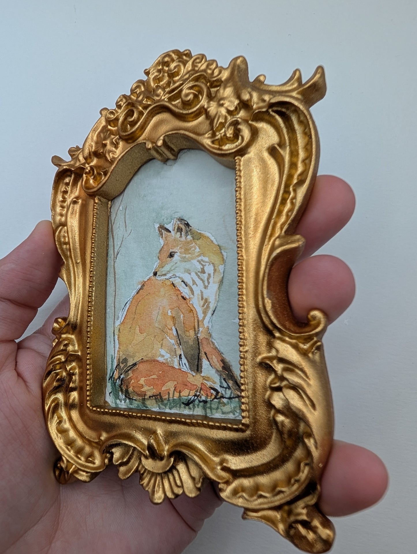 Mini Fox Painting - Original Watercolor Art by Lora Cavallin
