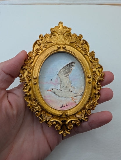Mini Seagull Painting - Original Watercolor Art by Lora Cavallin