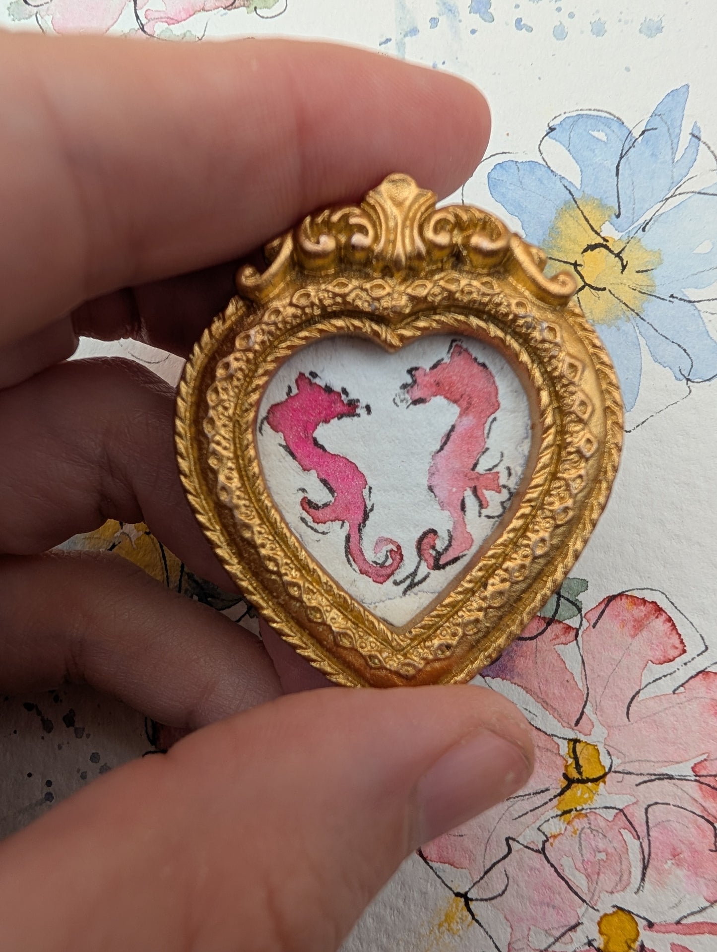 Mini Seahorse Painting - Original Watercolor Art by Lora Cavallin