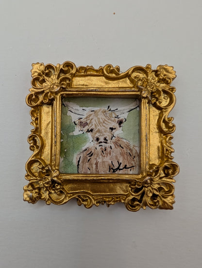 Mini Highland Cow Painting - Original Watercolor Art by Lora Cavallin