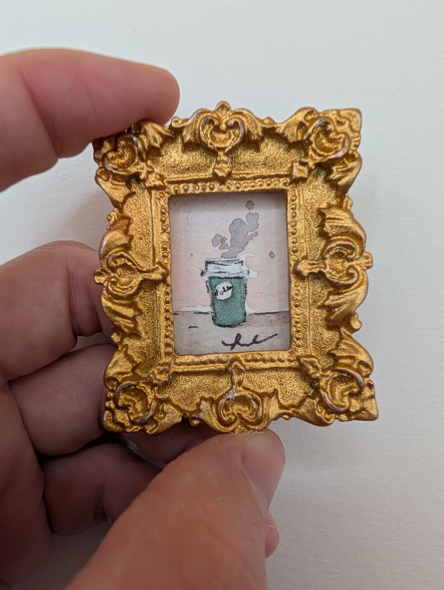 Mini Cup of Coffee Painting - Original Watercolor Art by Lora Cavallin