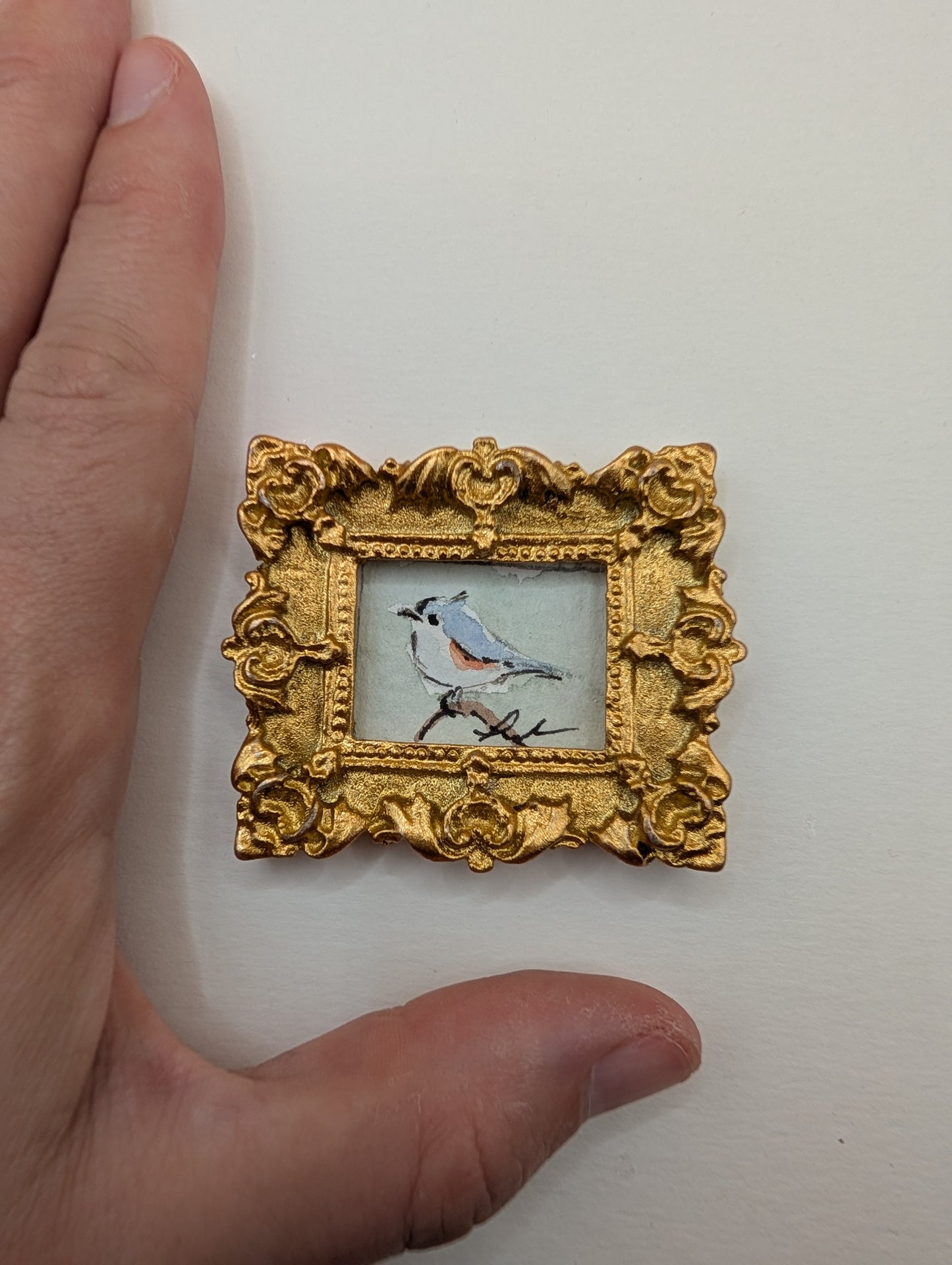 Mini Tufted Titmouse Bird Painting - Original Watercolor Art by Lora Cavallin