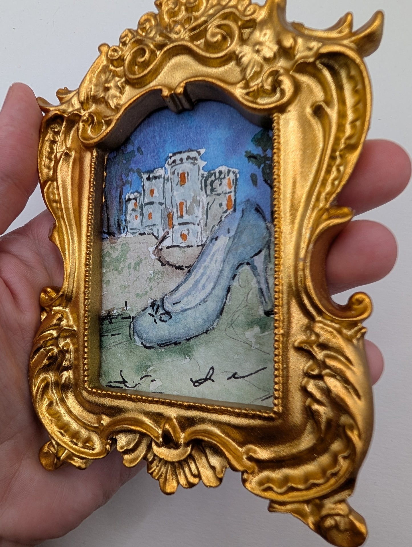 Mini Glass Slipper Painting - Original Watercolor Art by Lora Cavallin