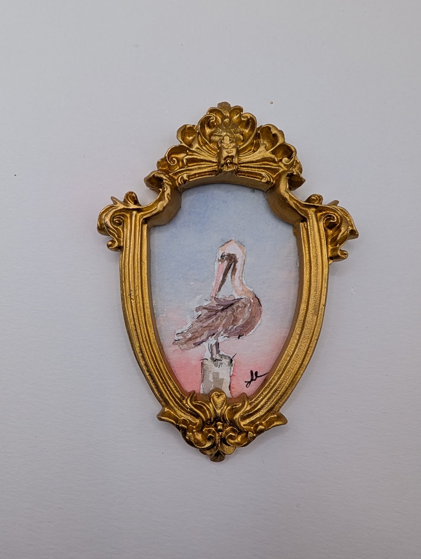 Mini Pelican Painting - Original Watercolor Art by Lora Cavallin