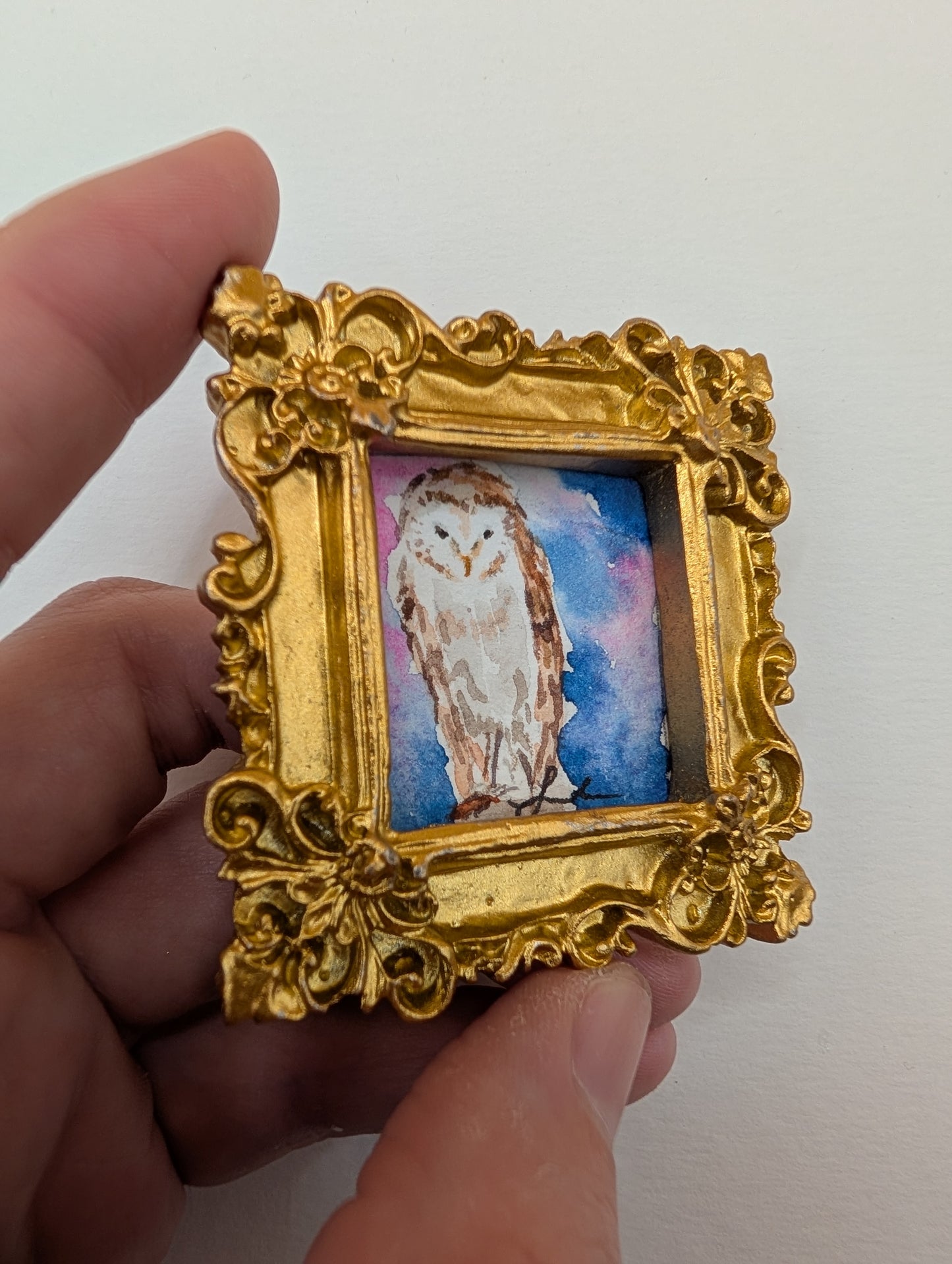 Mini Owl Painting - Original Watercolor Art by Lora Cavallin