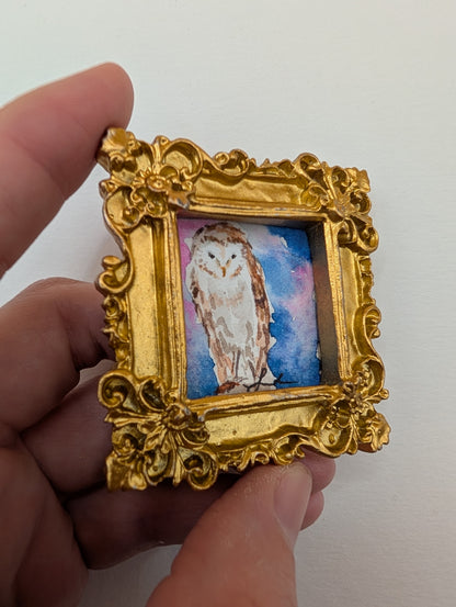 Mini Owl Painting - Original Watercolor Art by Lora Cavallin
